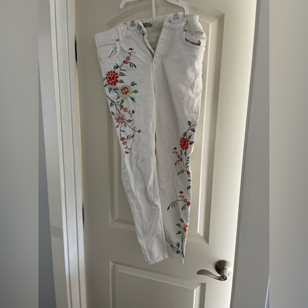 Top shop Floral White Moto Mom jeans 30 printed